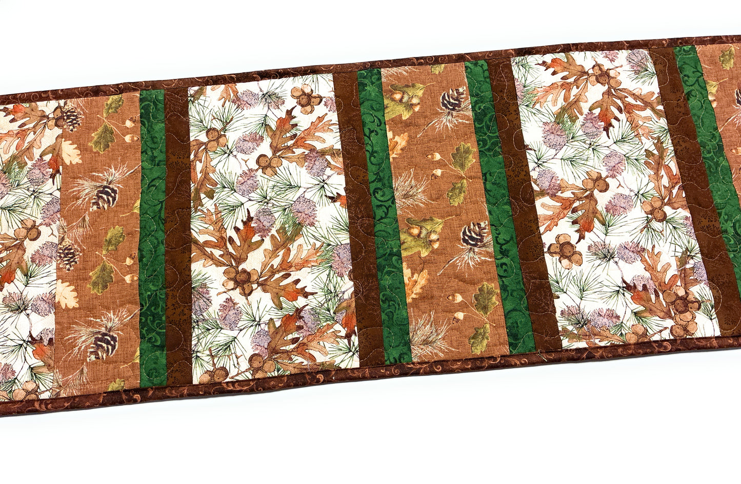 Pine Cones Acorns Quilted Dining or Coffee Table Runner, 13x38" Reversible Christmas Handmade
