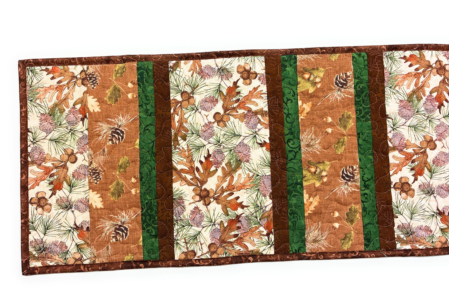 Pine Cones Acorns Quilted Dining or Coffee Table Runner, 13x38" Reversible Christmas Handmade