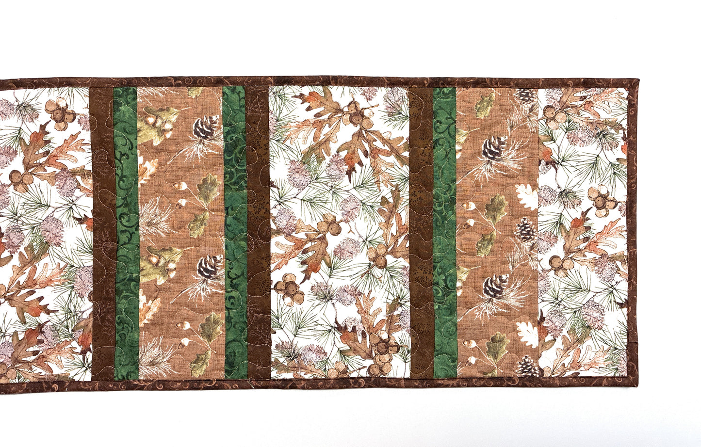 Pine Cones Acorns Quilted Dining or Coffee Table Runner, 13x38" Reversible Christmas Handmade