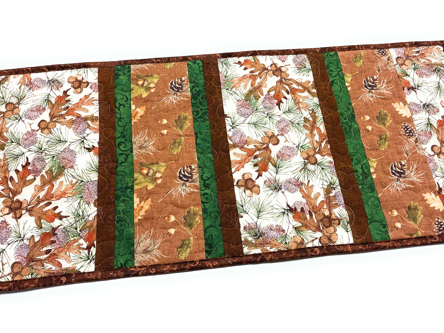 Pine Cones Acorns Quilted Dining or Coffee Table Runner, 13x38" Reversible Christmas Handmade