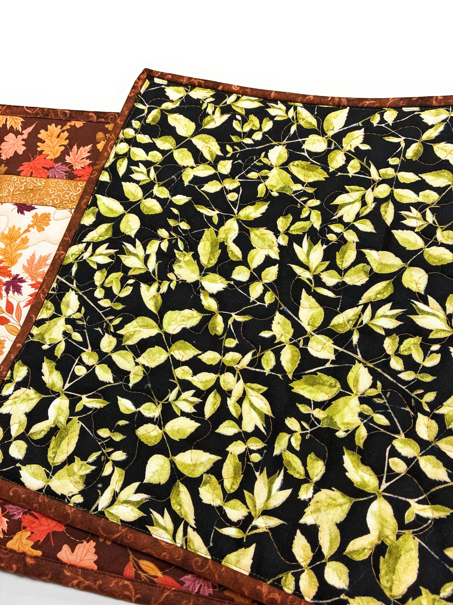 Fall Leaves Dining Table Runner, 13x48" Reversible Holiday Winter, Autumn Rust Gold Red Coffee End Table, Earth Tones Thanksgiving Quilted