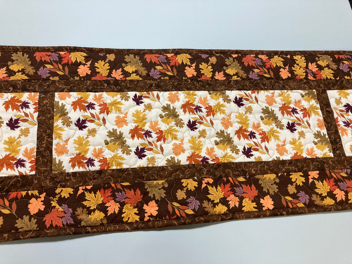 Fall Leaves Dining Table Runner, 13x70" Reversible Holiday Winter, Autumn Rust Gold Red Coffee End Table, Earth Tones Thanksgiving Quilted