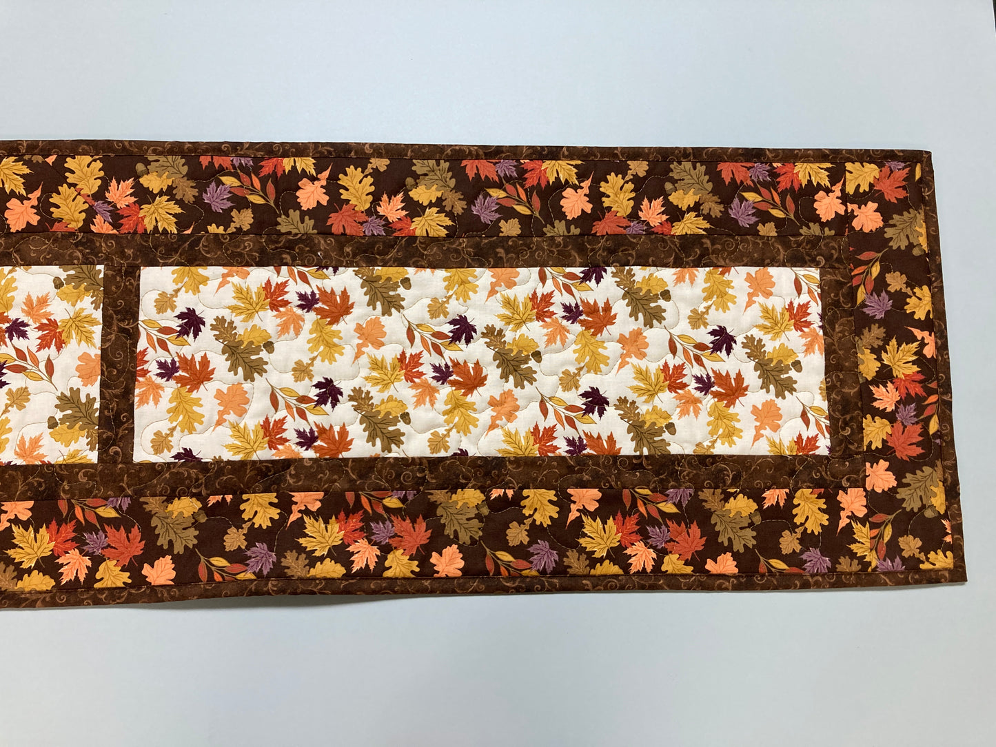 Fall Leaves Dining Table Runner, 13x70" Reversible Holiday Winter, Autumn Rust Gold Red Coffee End Table, Earth Tones Thanksgiving Quilted