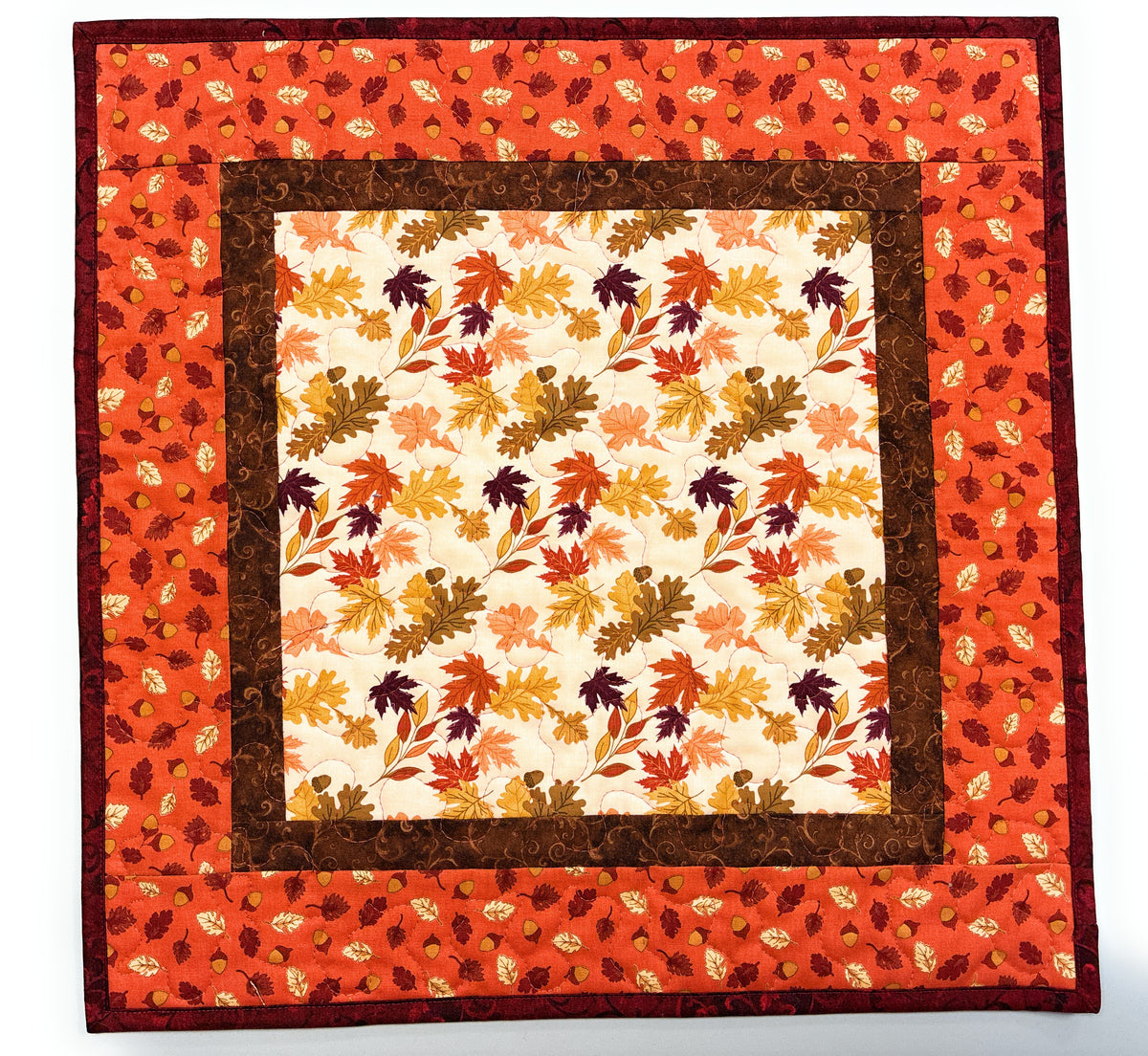 Fall Leaves Quilted Dining Table Square, 19x19" Autumn Rust Gold Plum