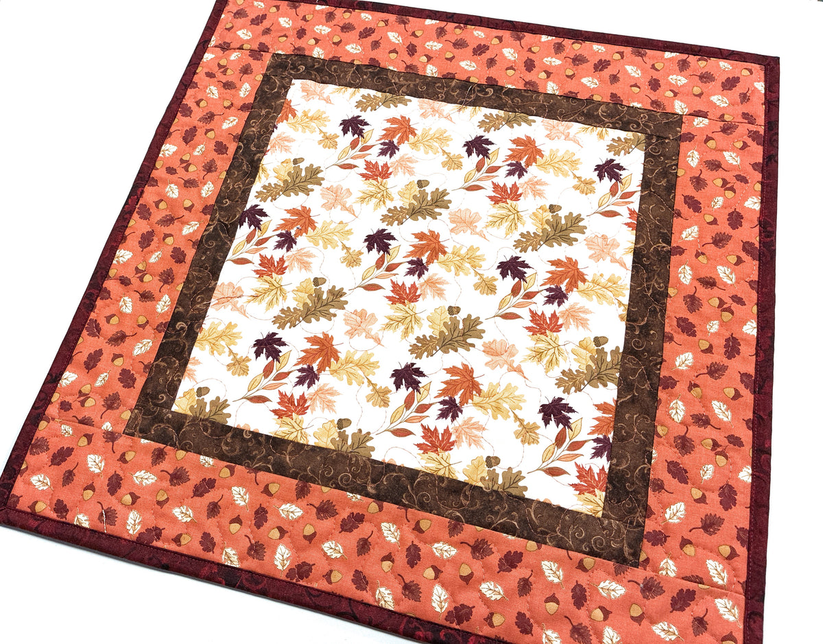 Fall Leaves Quilted Dining Table Square, 19x19" Autumn Rust Gold Plum