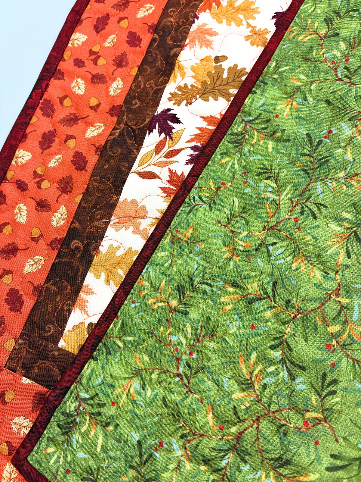 Fall Leaves Quilted Dining Table Square, 19x19" Autumn Rust Gold Plum