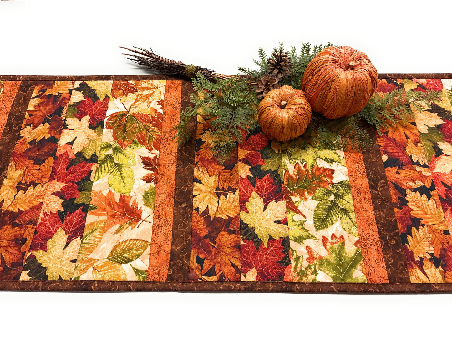 Autumn Leaves Dining Table Runner 14x40" Quilted Rust Gold Green Thanksgiving Decor Handmade