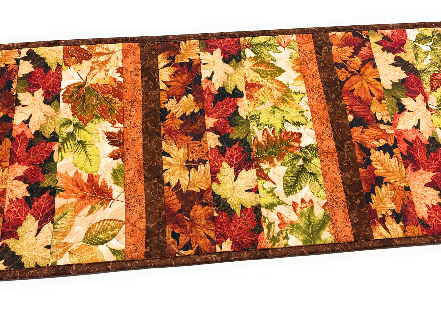 Autumn Leaves Dining Table Runner 14x40" Quilted Rust Gold Green Thanksgiving Decor Handmade