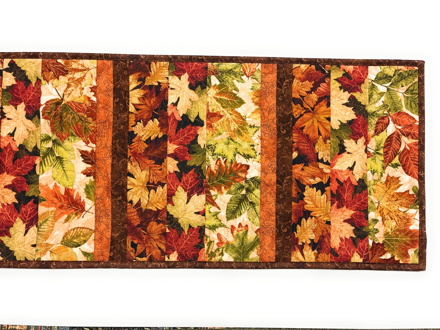 Autumn Leaves Dining Table Runner 14x40" Quilted Rust Gold Green Thanksgiving Decor Handmade