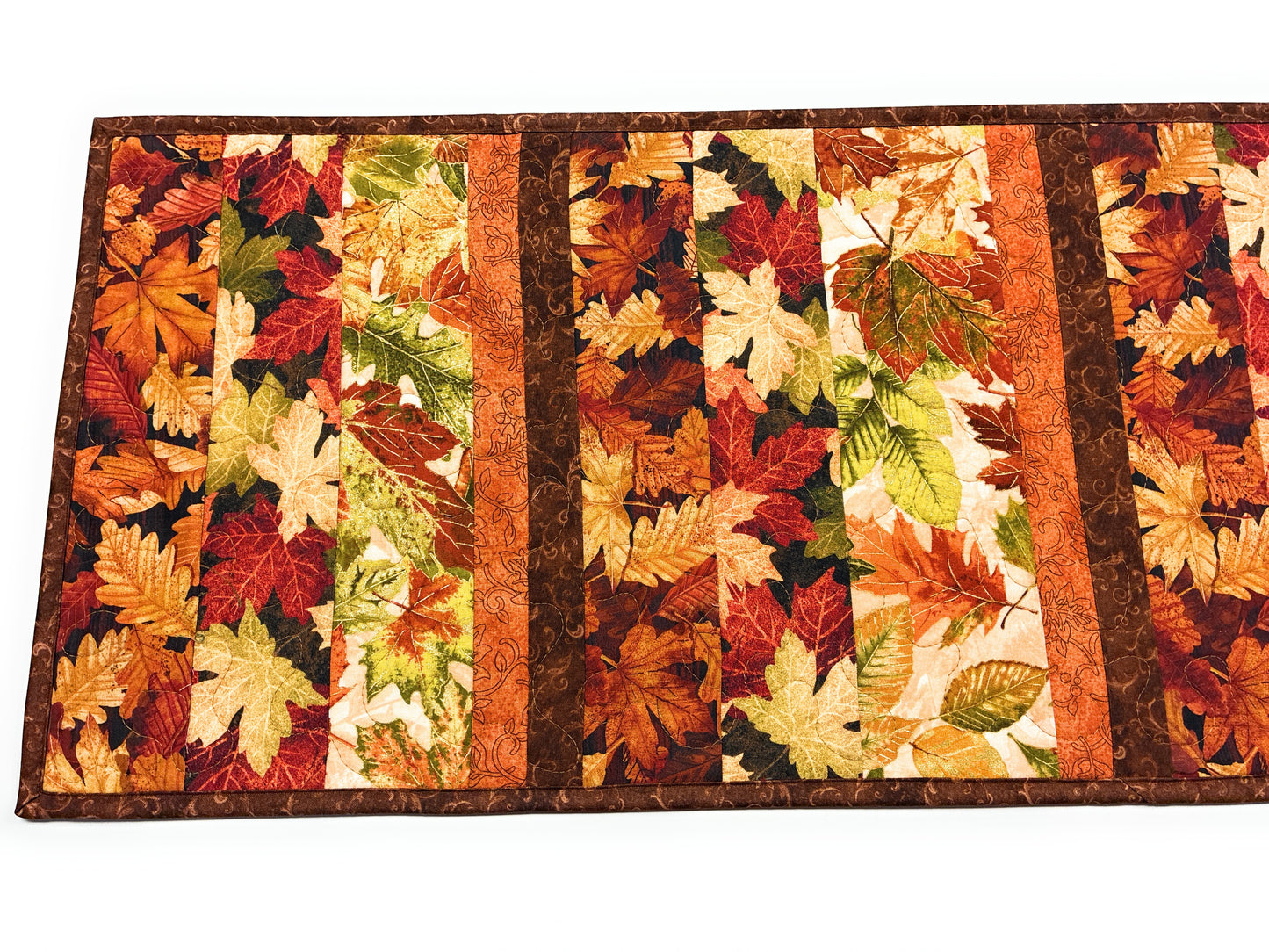 Autumn Leaves Dining Table Runner 14x40" Quilted Rust Gold Green Thanksgiving Decor Handmade