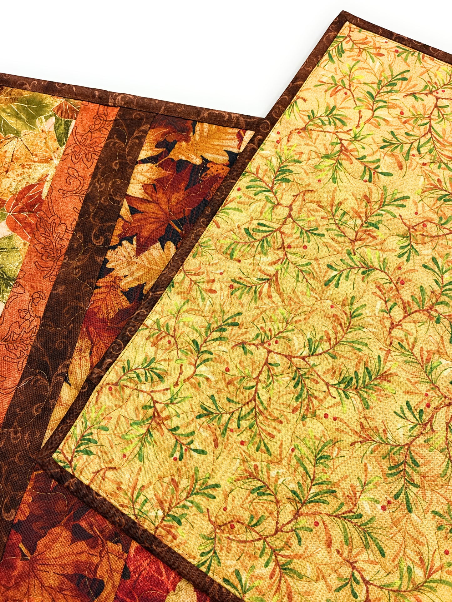 Autumn Leaves Dining Table Runner 14x40" Quilted Rust Gold Green Thanksgiving Decor Handmade