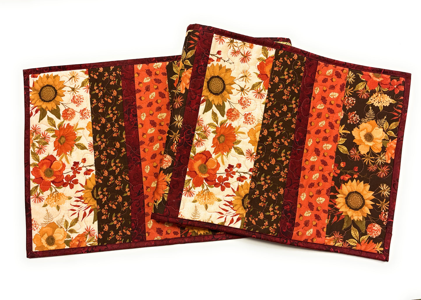Fall Flowers Leaves Quilted Dining Table Runner Thanksgiving Decor Golden Orange Handmade