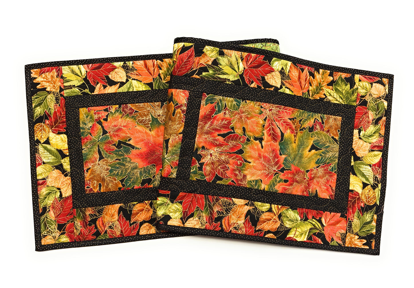 Golden Red Fall Leaves Quilted Dining Table Runner, 14x48", Autumn Thanksgiving Decor Handmade