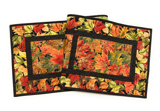 Golden Red Fall Leaves Quilted Dining Table Runner, 14x48", Autumn Thanksgiving Decor Handmade