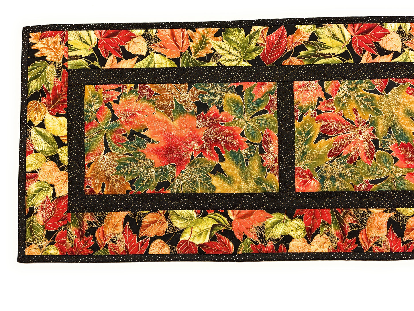 Golden Red Fall Leaves Quilted Dining Table Runner, 14x48", Autumn Thanksgiving Decor Handmade