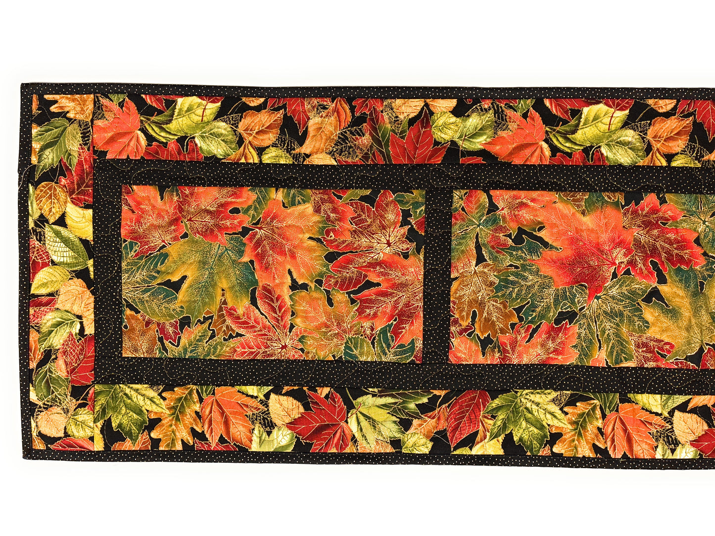 Golden Red Fall Leaves Quilted Dining Table Runner, 14x48", Autumn Thanksgiving Decor Handmade