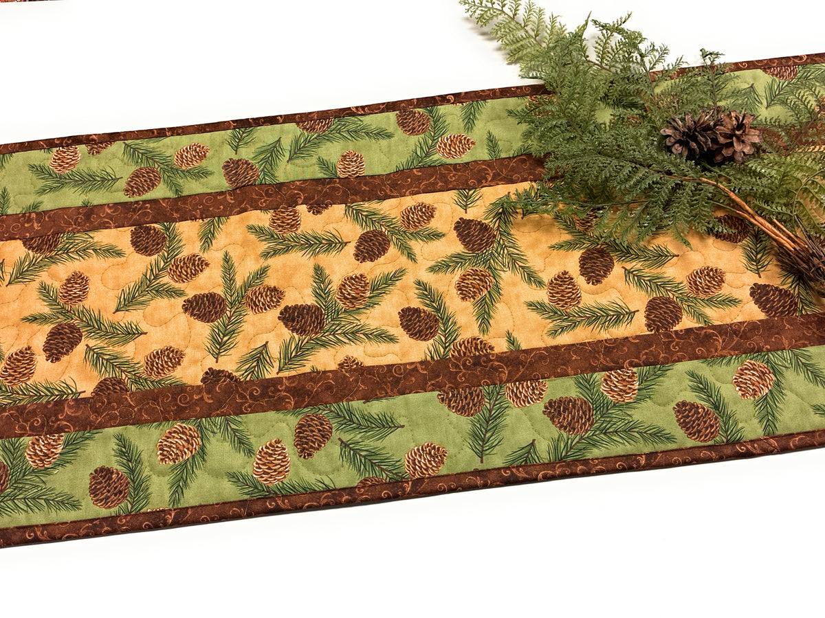 Pine Cones Quilted Dining Table Runner Mountain Rustic Christmas 13x48" Thanksgiving Decor