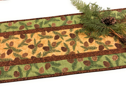 Pine Cones Quilted Dining Table Runner Mountain Rustic Christmas 13x48" Thanksgiving Decor