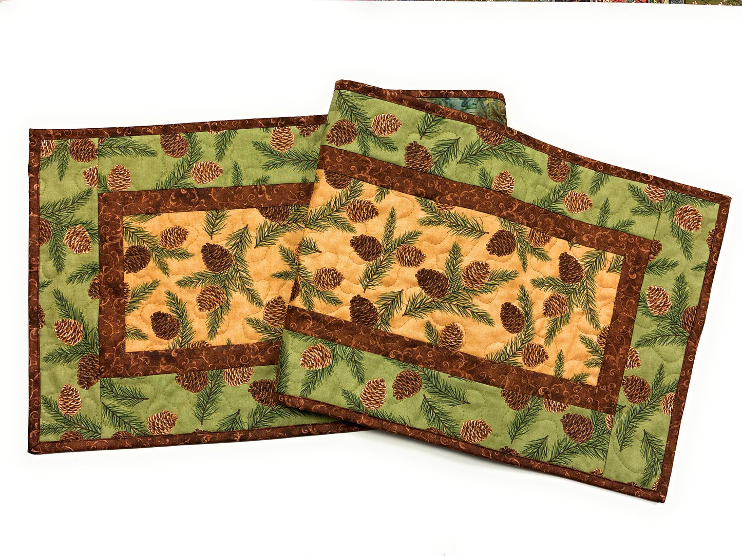 Pine Cones Quilted Dining Table Runner Mountain Rustic Christmas 13x48" Thanksgiving Decor