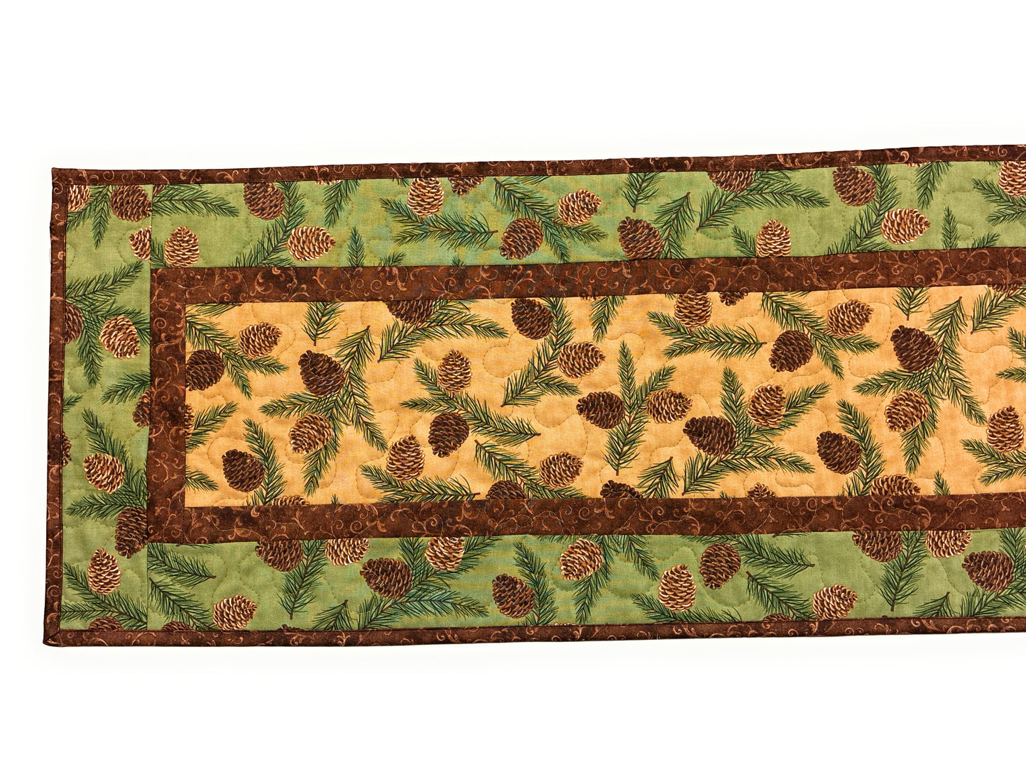 Pine Cones Quilted Dining Table Runner Mountain Rustic Christmas 13x48" Thanksgiving Decor
