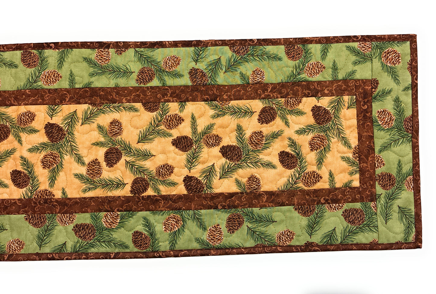 Pine Cones Quilted Dining Table Runner Mountain Rustic Christmas 13x48" Thanksgiving Decor