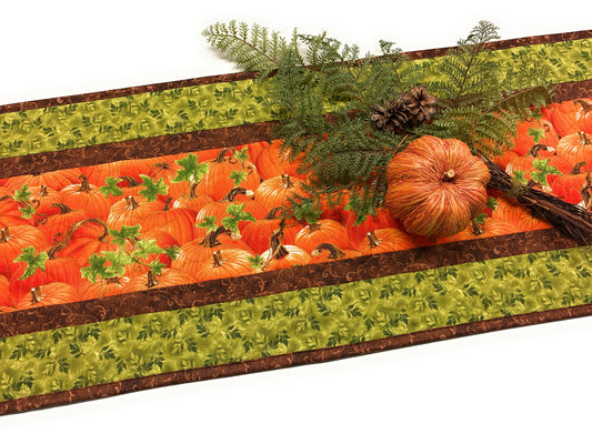 Pumpkins Leaves Thanksgiving Quilted Dining Coffee Table Runner 13x48" Handmade Reversible