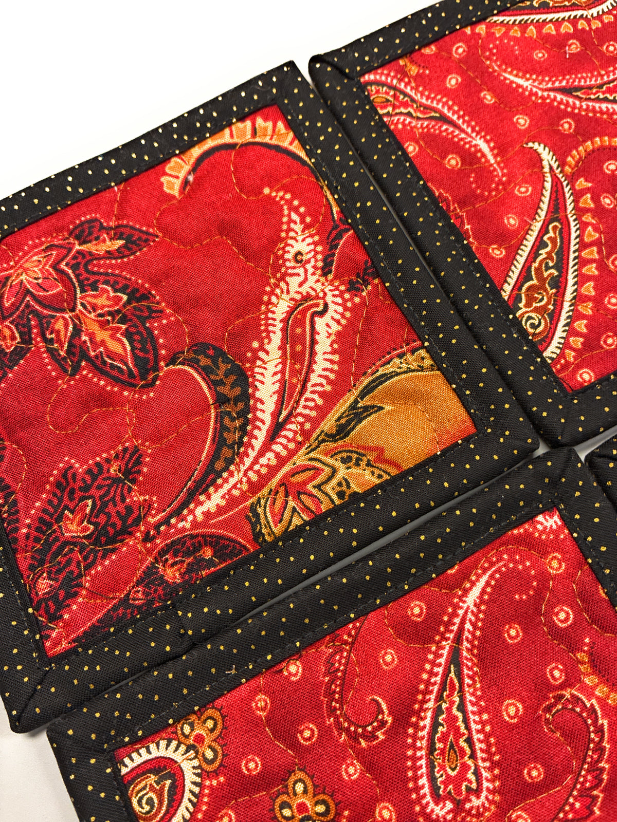 Paisley Rust Gold Red Quilted Fabric Coasters 5x5" Handmade Hot Cold Drinks Hostess Stocking Gift