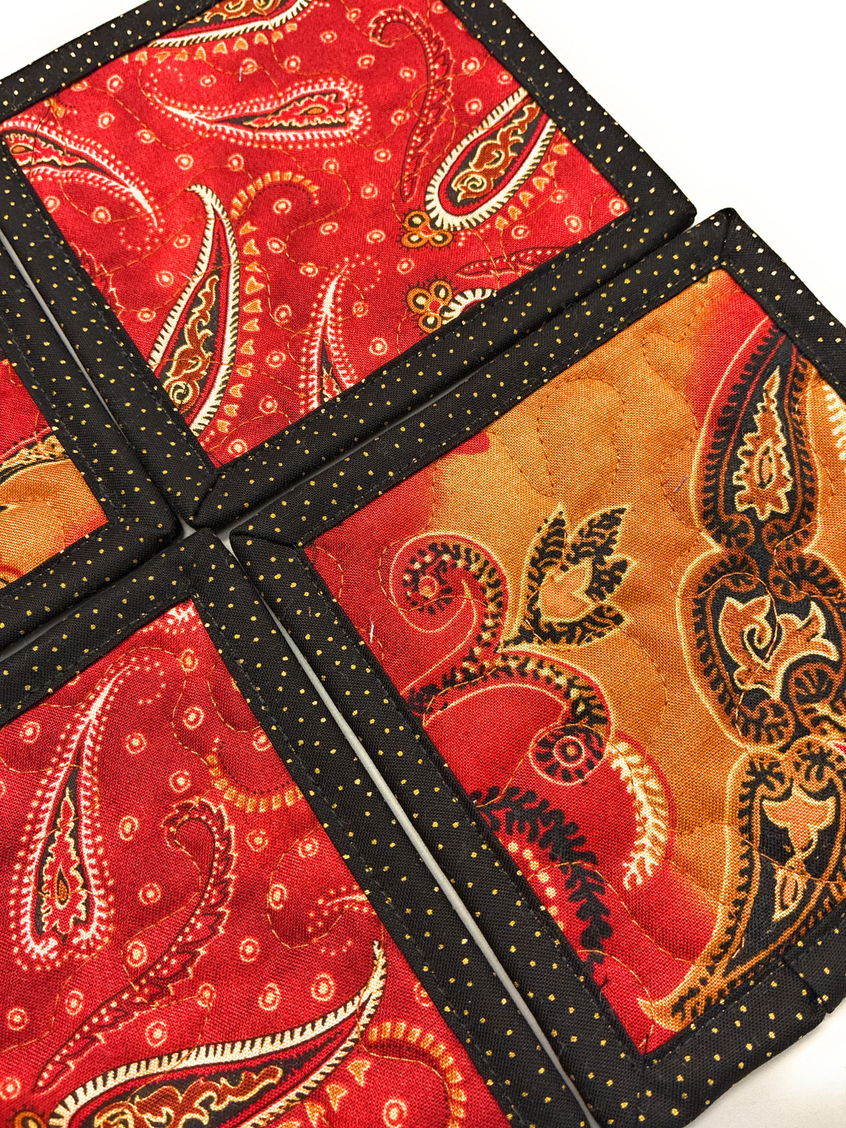 Paisley Rust Gold Red Quilted Fabric Coasters 5x5" Handmade Hot Cold Drinks Hostess Stocking Gift