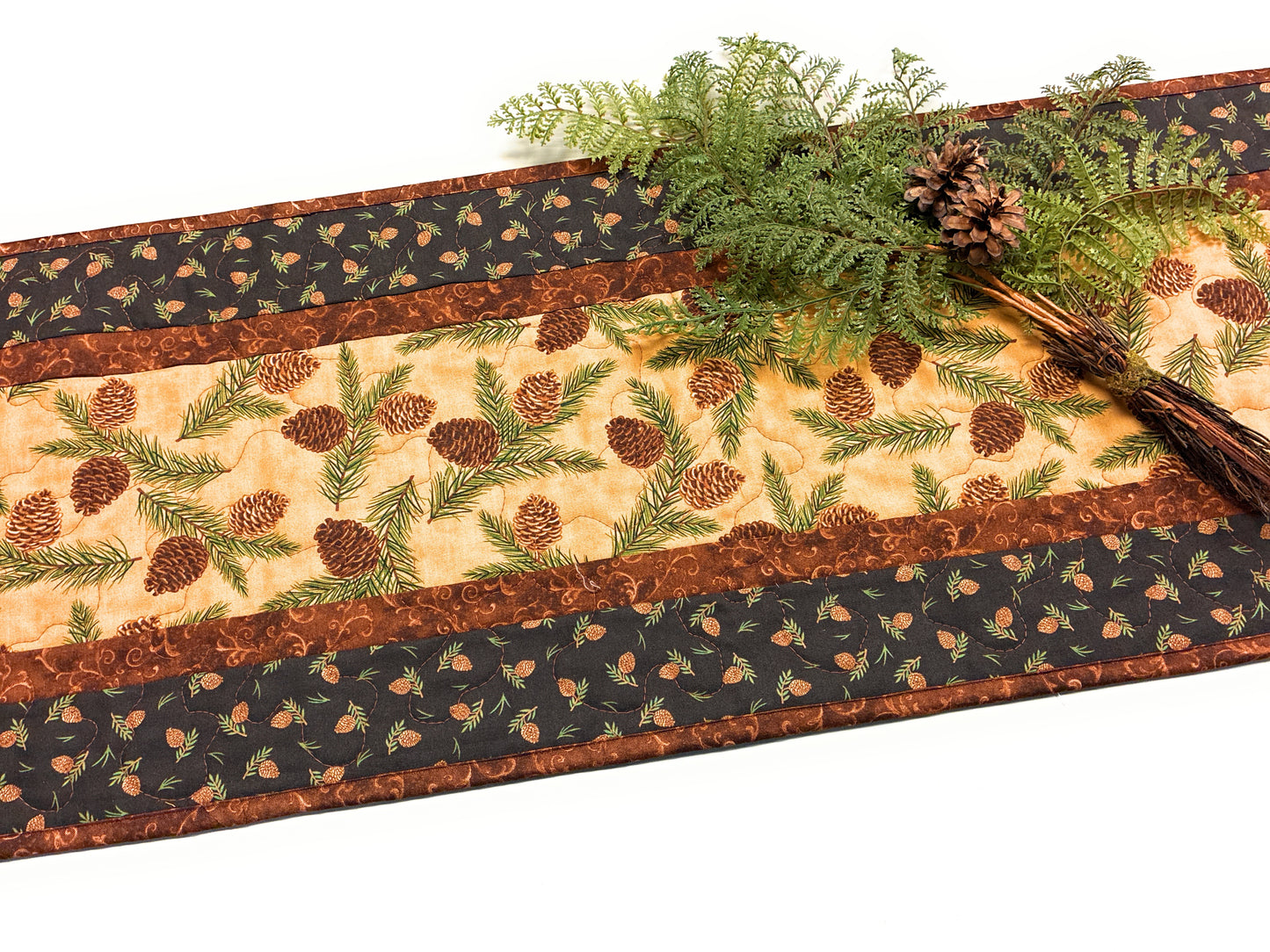 Pine Cones Quilted Dining Table Runner Mountain Rustic Christmas 13x48" Thanksgiving Decor