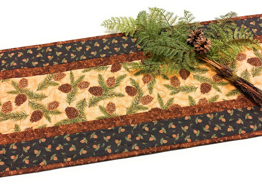 Pine Cones Quilted Dining Table Runner Mountain Rustic Christmas 13x48" Thanksgiving Decor