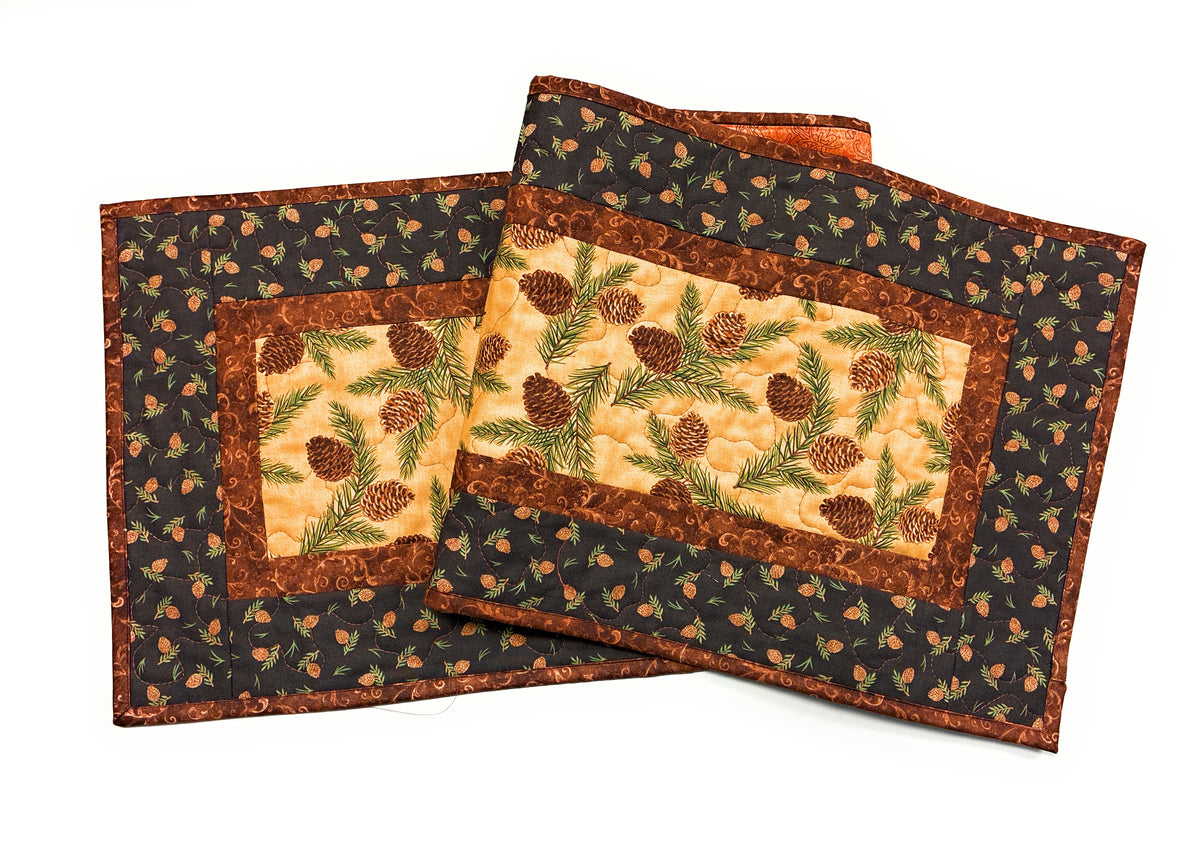 Pine Cones Quilted Dining Table Runner Mountain Rustic Christmas 13x48" Thanksgiving Decor