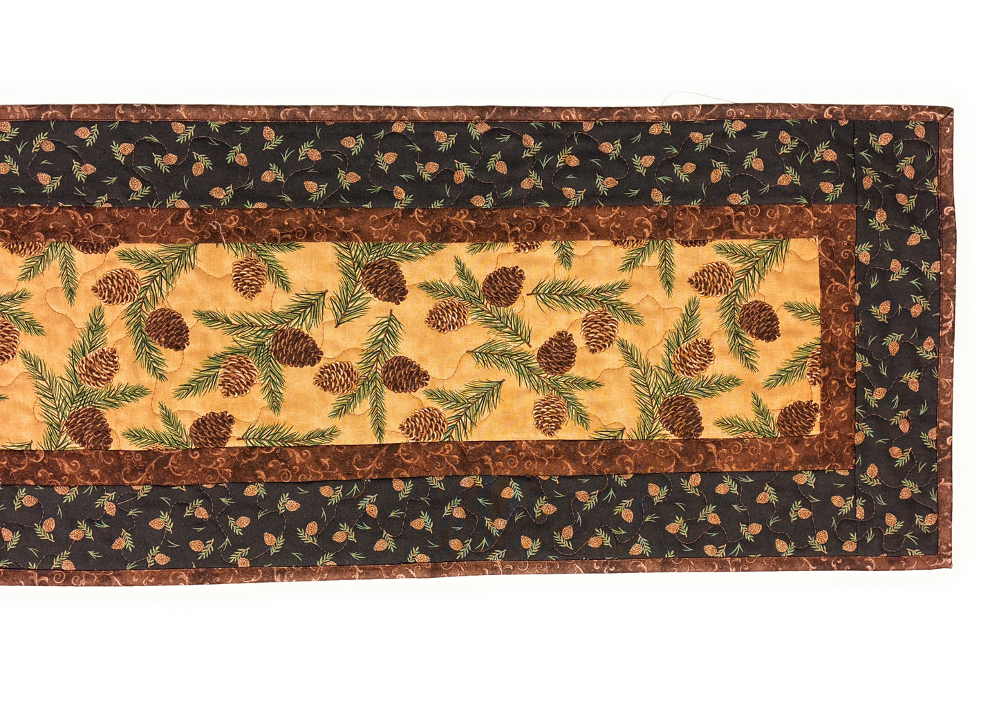 Pine Cones Quilted Dining Table Runner Mountain Rustic Christmas 13x48" Thanksgiving Decor