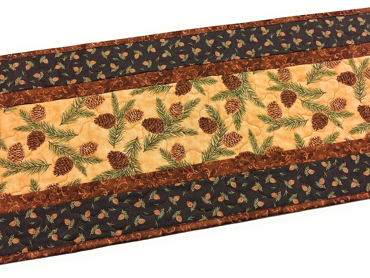 Pine Cones Quilted Dining Table Runner Mountain Rustic Christmas 13x48" Thanksgiving Decor