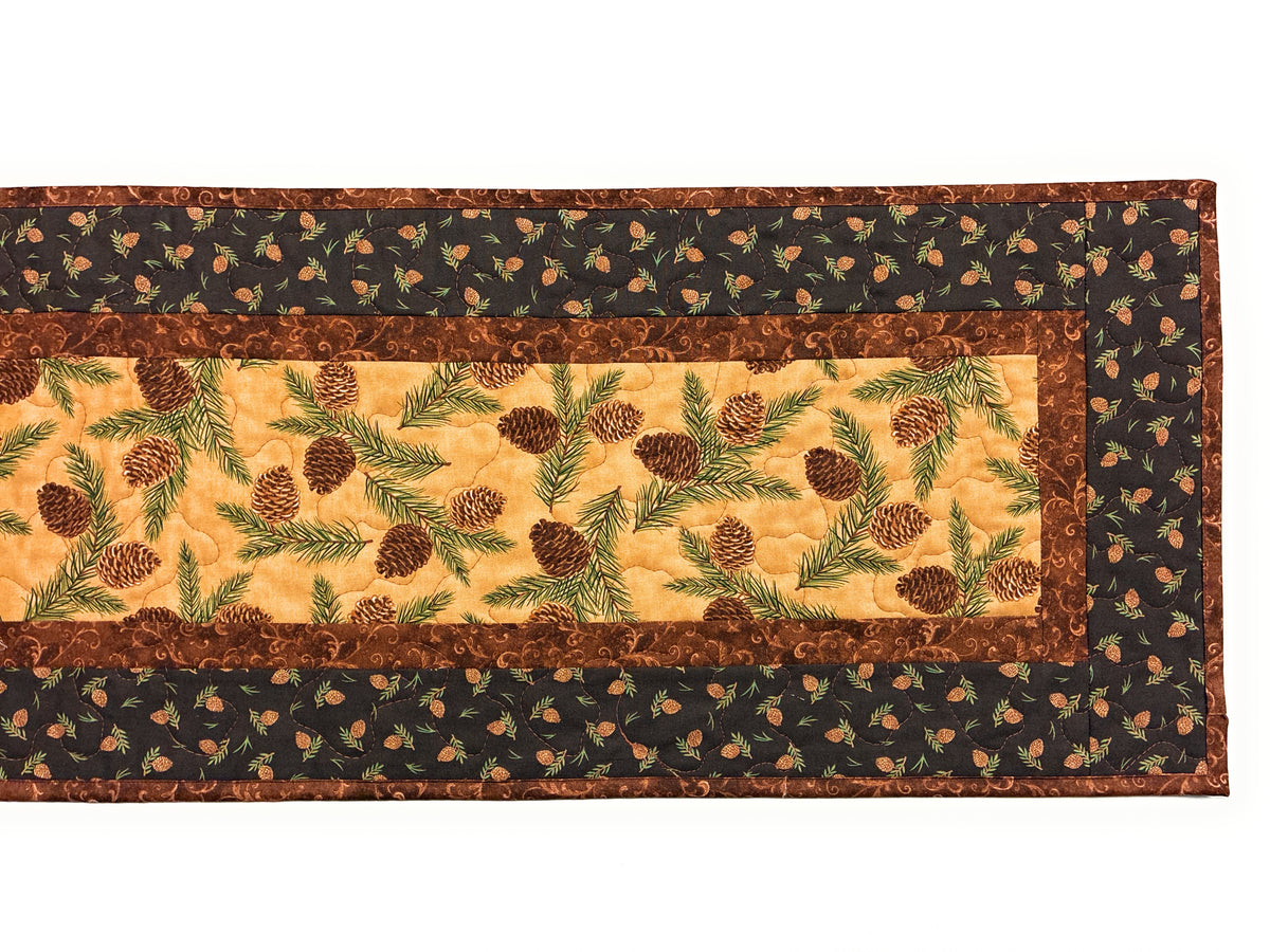 Pine Cones Quilted Dining Table Runner Mountain Rustic Christmas 13x48" Thanksgiving Decor