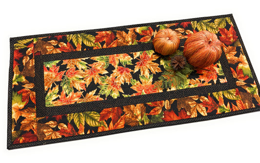 Fall Autumn Bright Leaves Quilted Dining Coffee Table Runner 13x28" Reversible Christmas