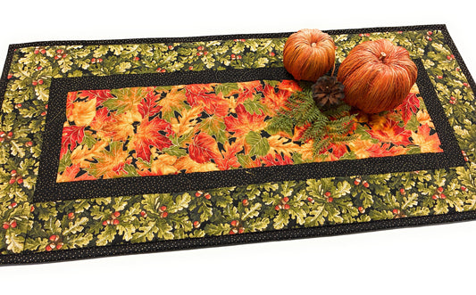 Fall Autumn Bright Leaves Quilted Dining Coffee Table Runner 13x28" Reversible Christmas