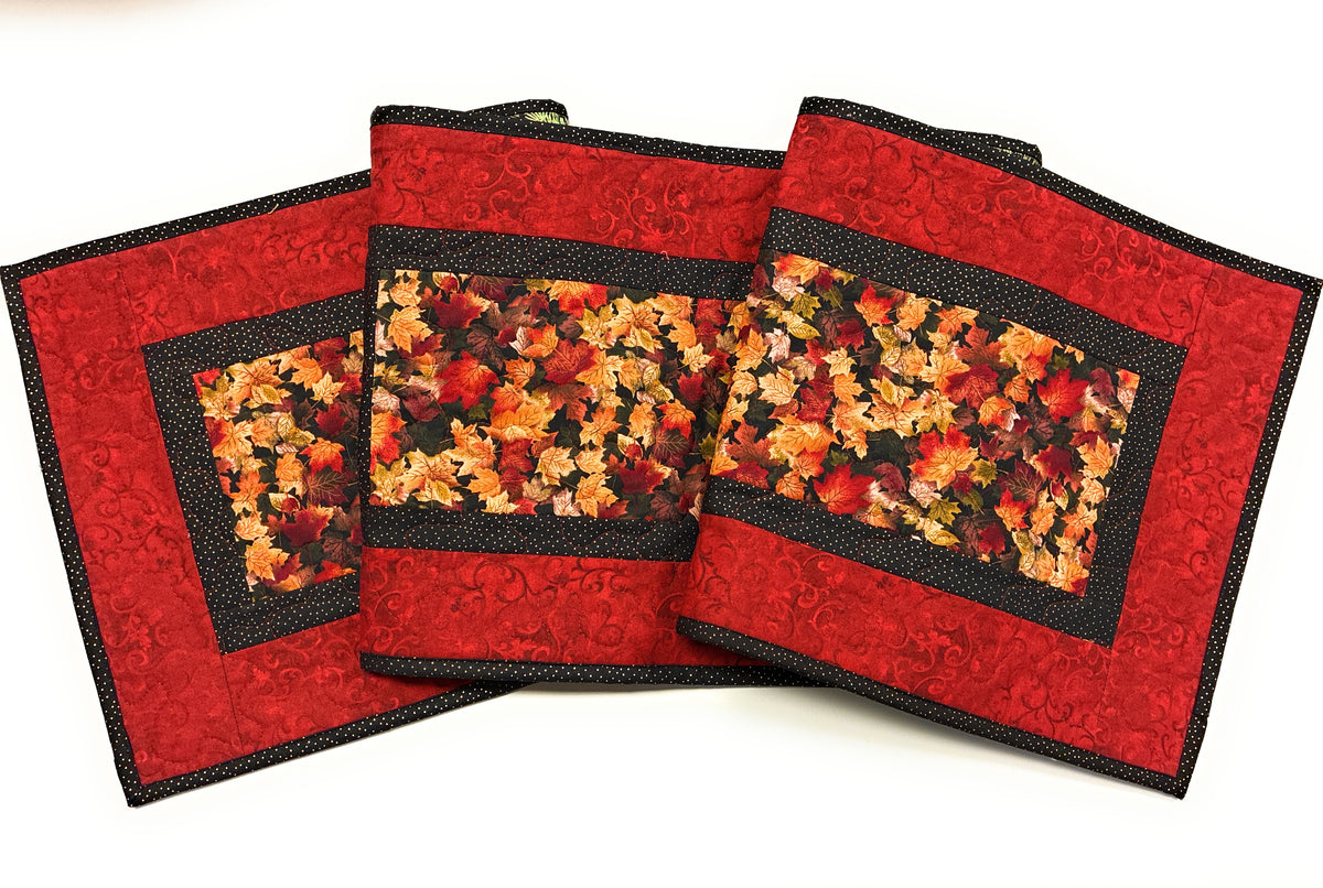 Fall Leaves Rust Gold Quilted Dining Table Runner 13x60" Reversible Handmade Winter Christmas