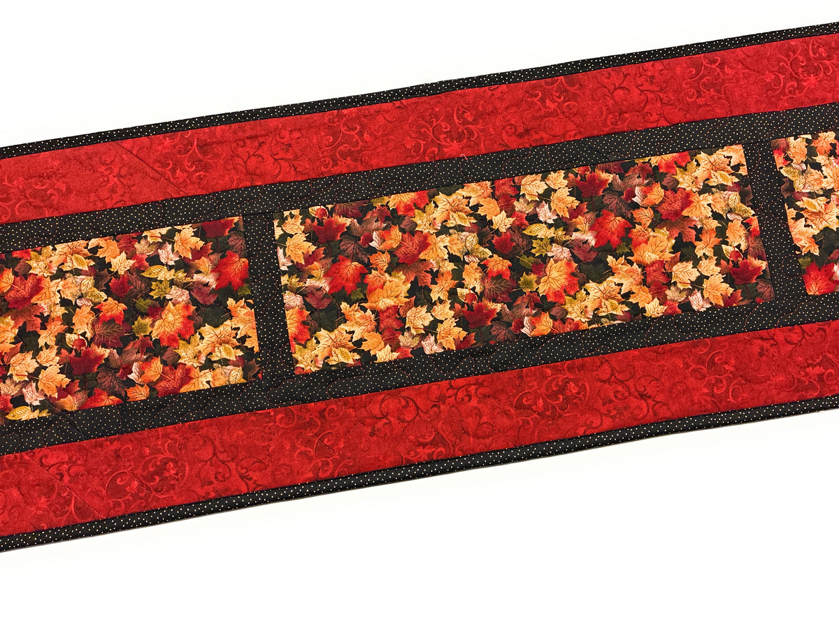 Fall Leaves Rust Gold Quilted Dining Table Runner 13x60" Reversible Handmade Winter Christmas