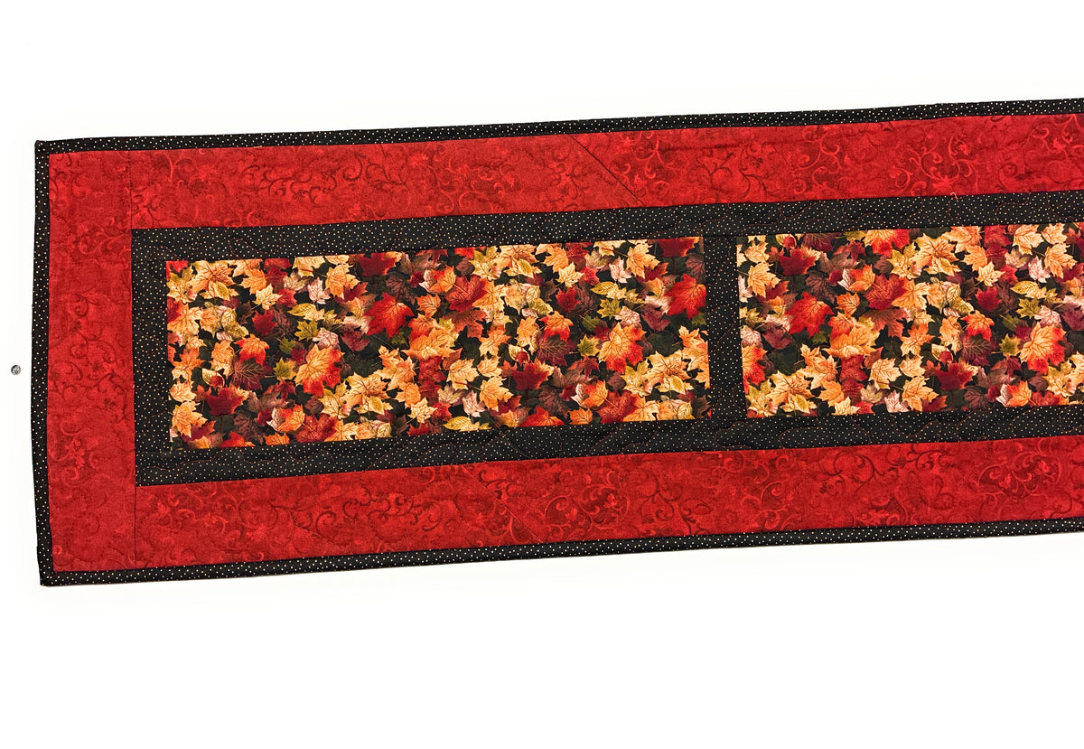 Fall Leaves Rust Gold Quilted Dining Table Runner 13x60" Reversible Handmade Winter Christmas