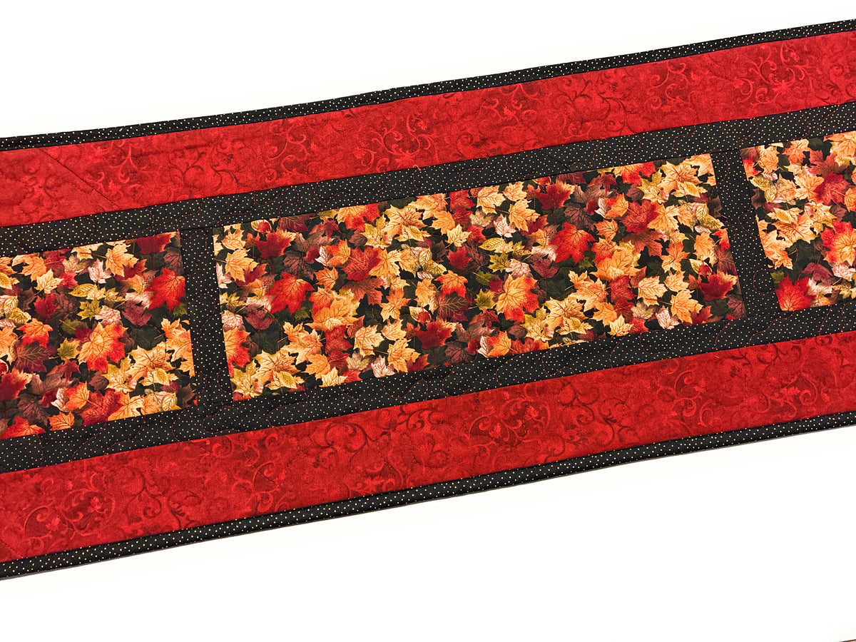 Fall Leaves Rust Gold Quilted Dining Table Runner 13x60" Reversible Handmade Winter Christmas
