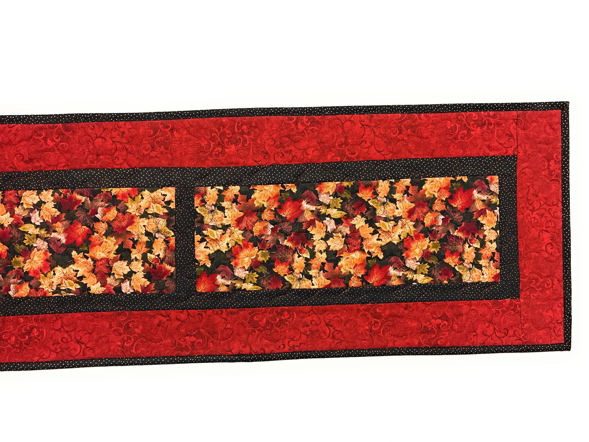 Fall Leaves Rust Gold Quilted Dining Table Runner 13x60" Reversible Handmade Winter Christmas