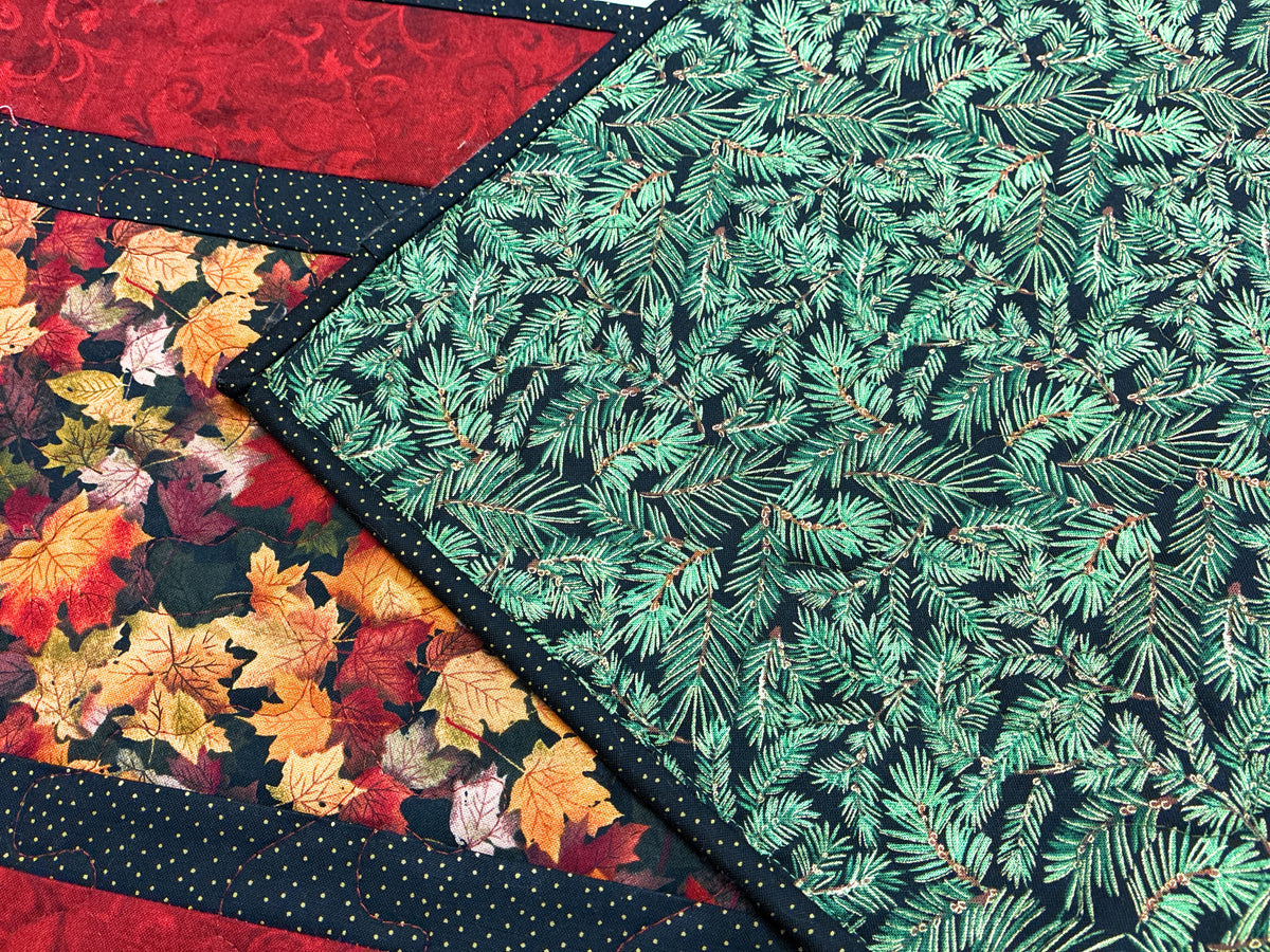 Fall Leaves Rust Gold Quilted Dining Table Runner 13x60" Reversible Handmade Winter Christmas