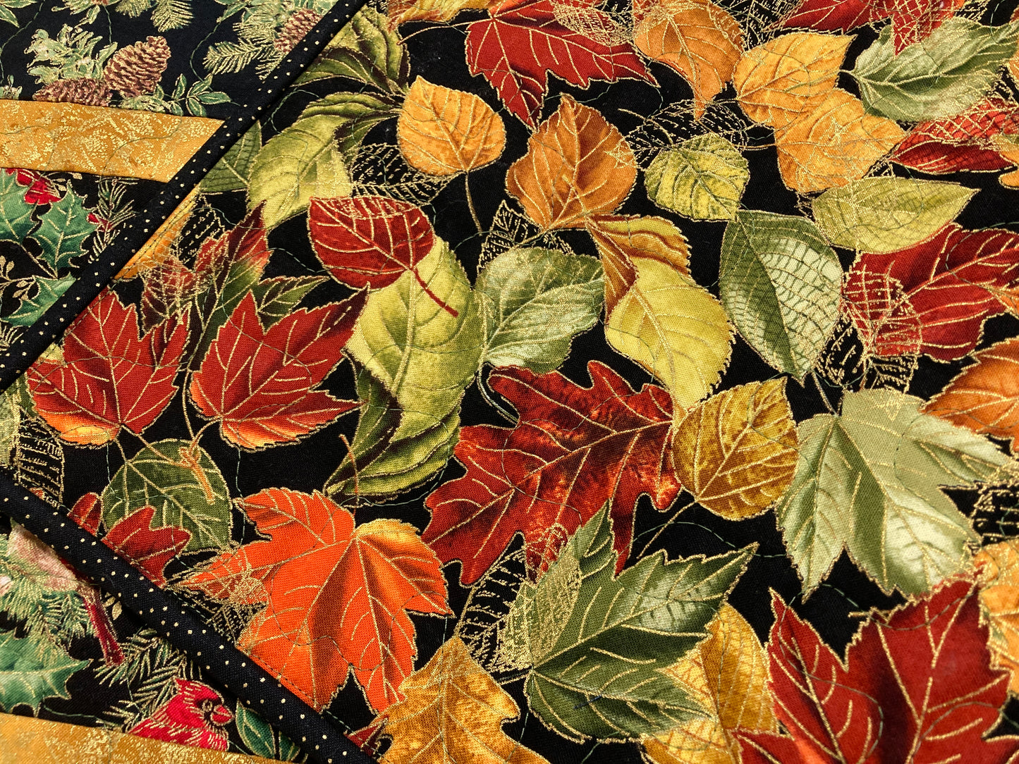 Christmas Red Cardinals Chickadees Birds 13x48" Quilted Dining Coffee Table Runner, Reversible Fall, Pine Cones Winter Holiday Holly Decor