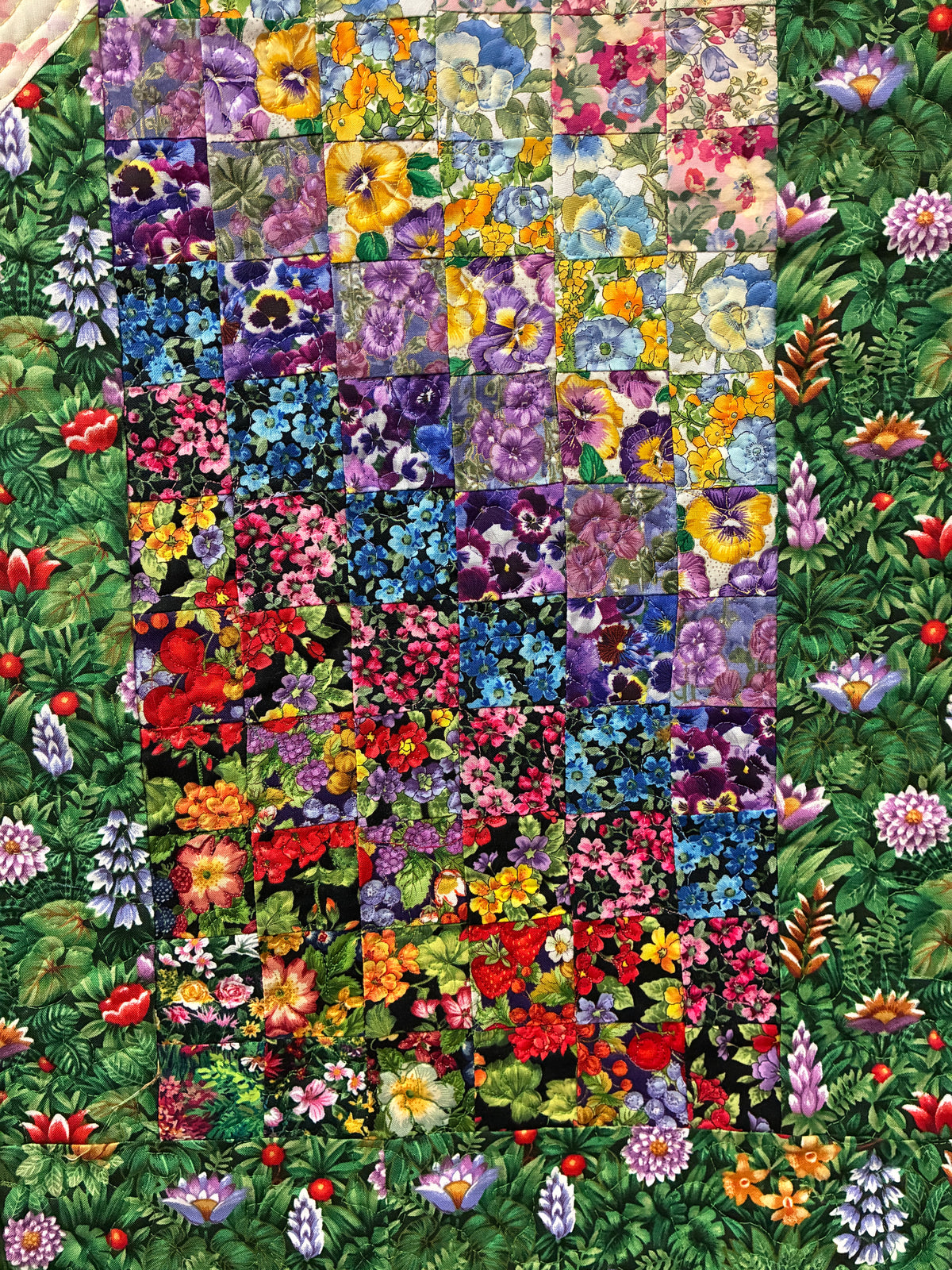 Summer Flowers Sunny Butterfly Garden Fabric Wall Hanging 14x34",  Watercolor Tapestry, Vertical Quilted