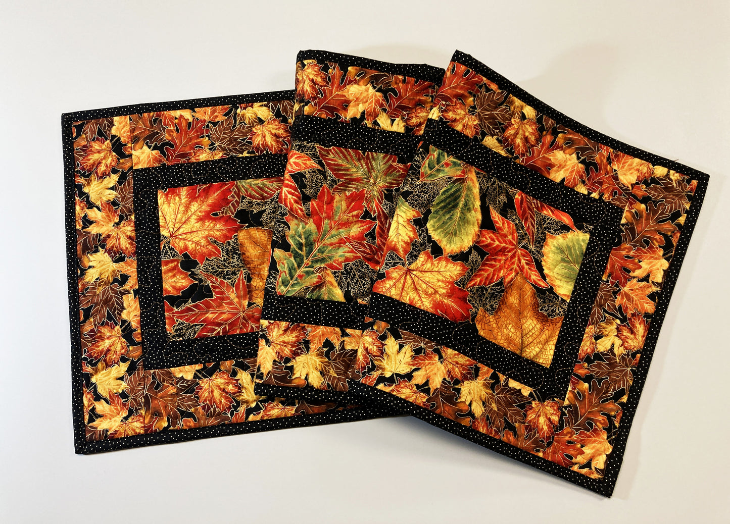 Golden Red Fall Leaves Quilted Table Runner, 14x49", Autumn Vibrant Leaf Decor, Coffee Dining Table, Long Thanksgiving Entertaining Handmade
