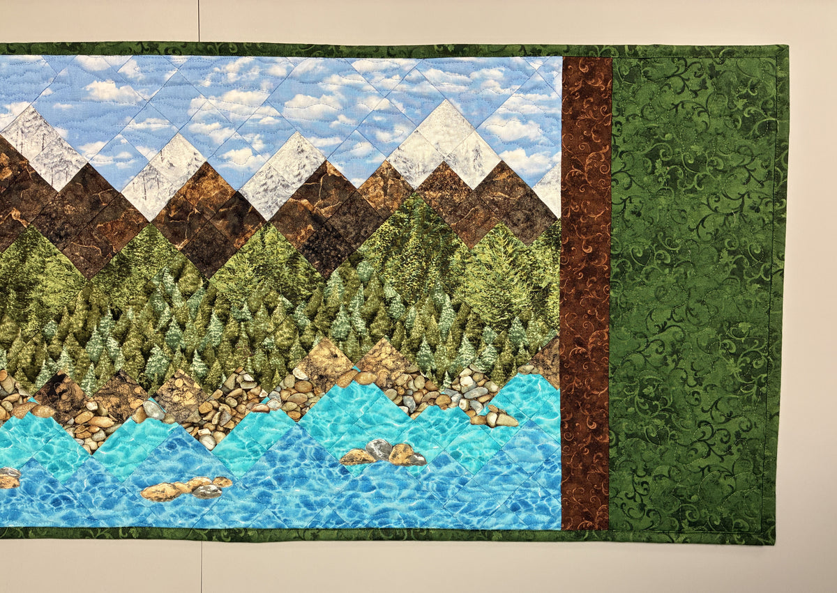 Lake Tahoe Art Quilt Table Runner,  Landscape Scenic Mountain 17x46" Original Handmade