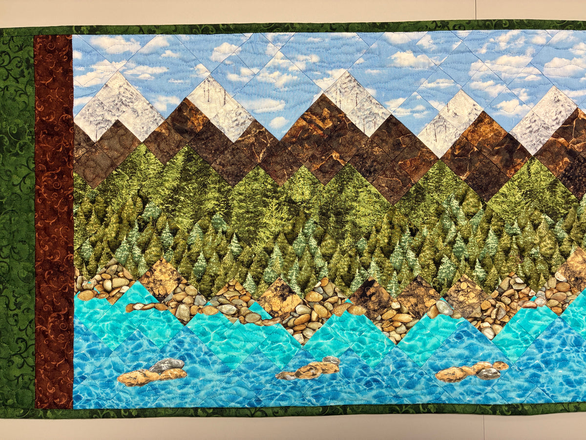 Lake Tahoe Art Quilt Table Runner,  Landscape Scenic Mountain 17x46" Original Handmade