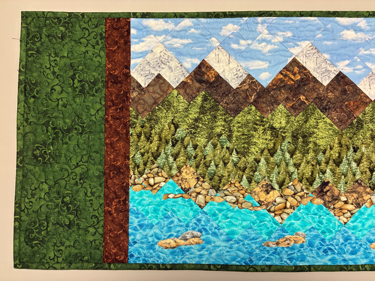 Lake Tahoe Art Quilt Table Runner,  Landscape Scenic Mountain 17x46" Original Handmade