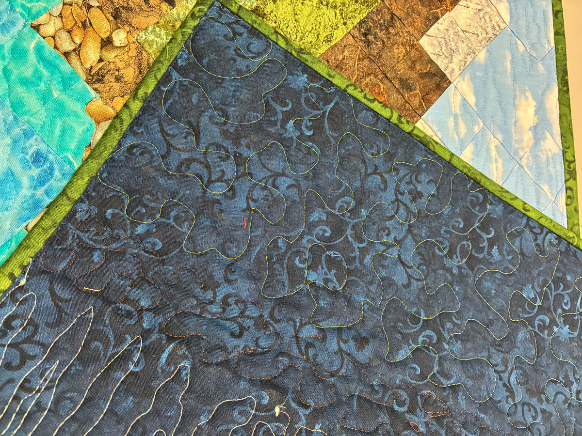 Lake Tahoe Art Quilt Table Runner,  Landscape Scenic Mountain 17x46" Original Handmade