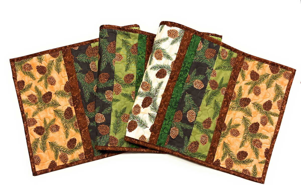 Pine Cones Rustic Quilted Dining Coffee Table Runner 14x64" Fall Christmas Mountain Handmade